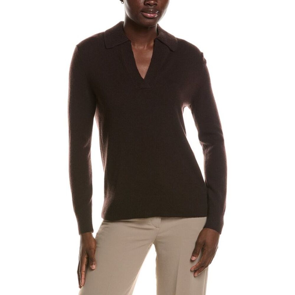 Theory Womens Slouchy Cashmere Polo Sweater, Brown